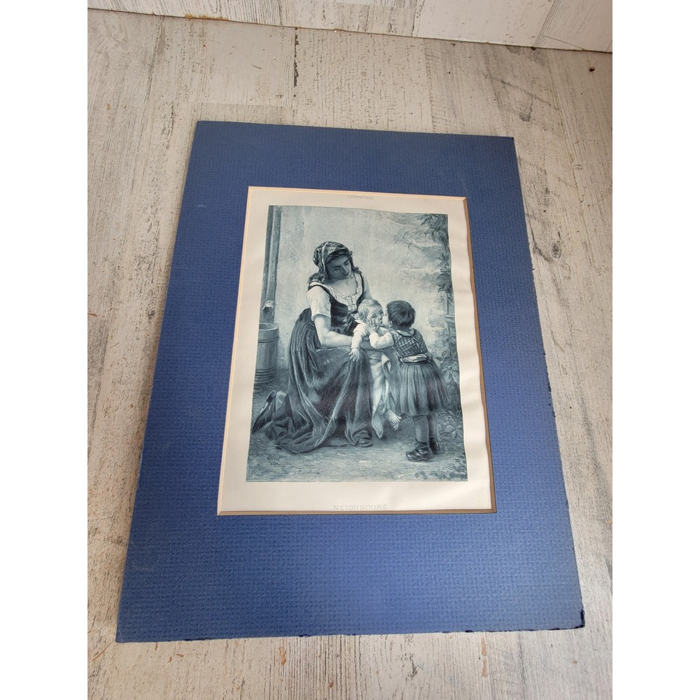 Lobrichon meeting new neighbors vintage art print mom children home